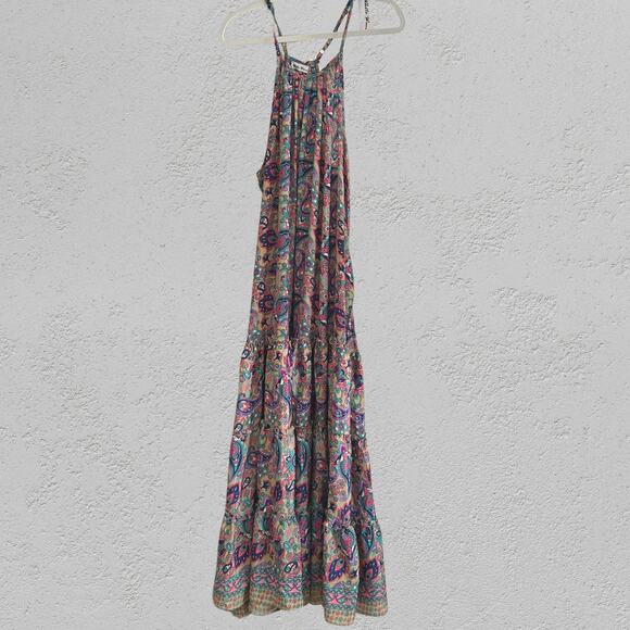 Boho Paisley Tiered Summer Maxi Dress – White Waves, Size Small/Medium - Picture 3 of 5